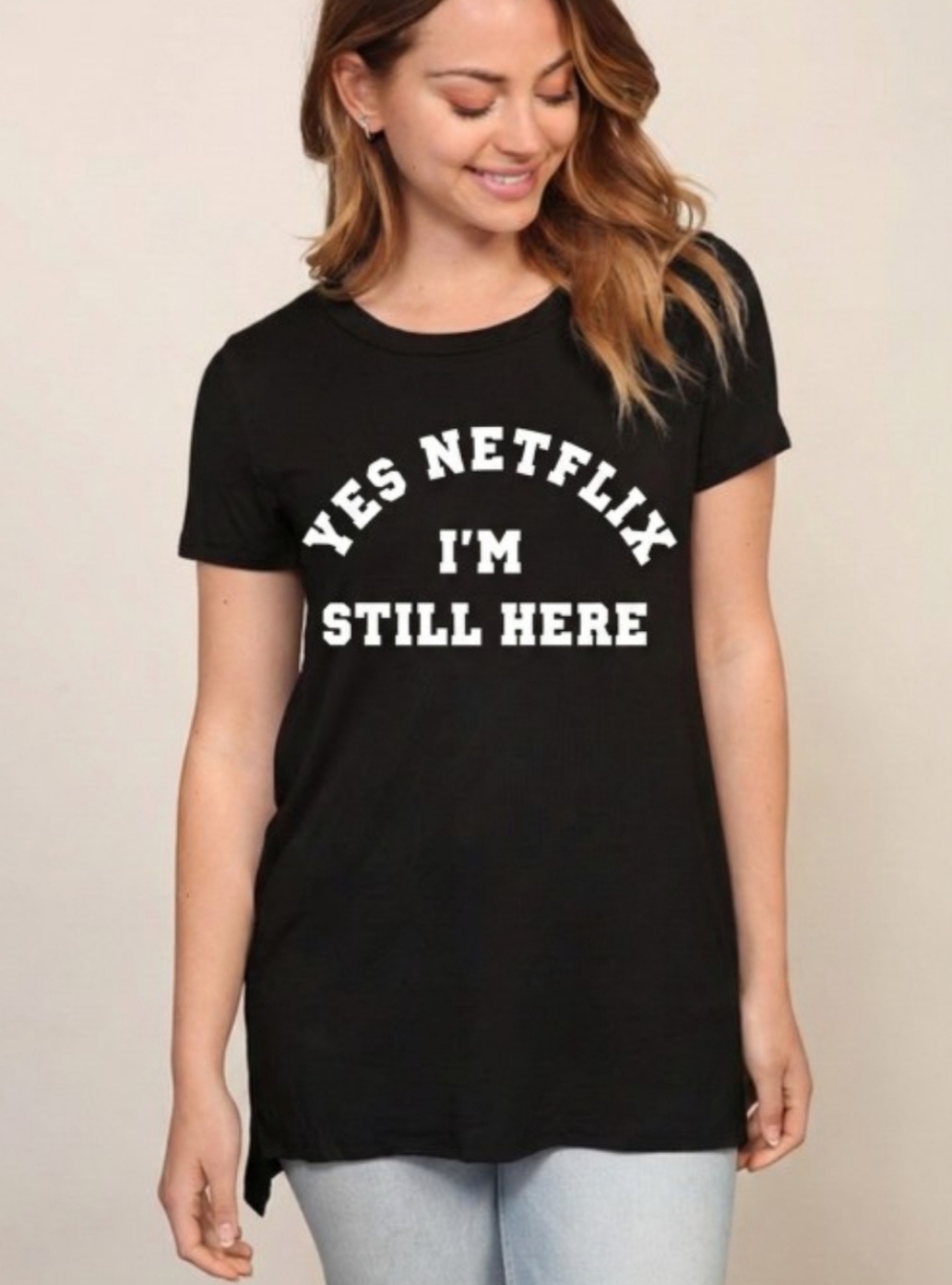 Yes Netflix Graphic Tee Black Relaxed Fit Soft Stretch Top | Coverstitched | NWT - Picture 3 of 6